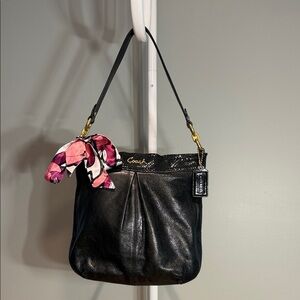 Coach Vintage Ashley Black Shoulder Bag with Pink Scarf Accent